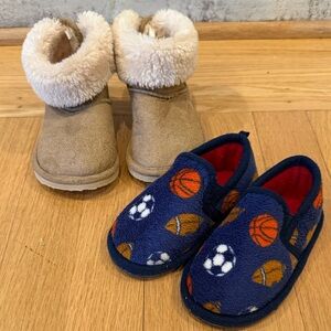 Baby/Toddler H&M faux sherpa slippers, & sport  slippers, 2 pairs, size 5/6
